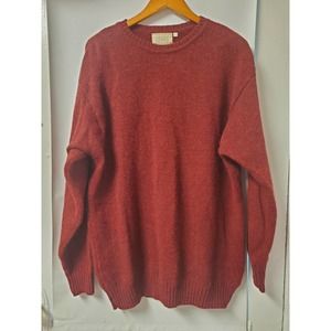 Green Leaves Brick Red100% Men's Crew Neck Pullover Sweater, Size Large